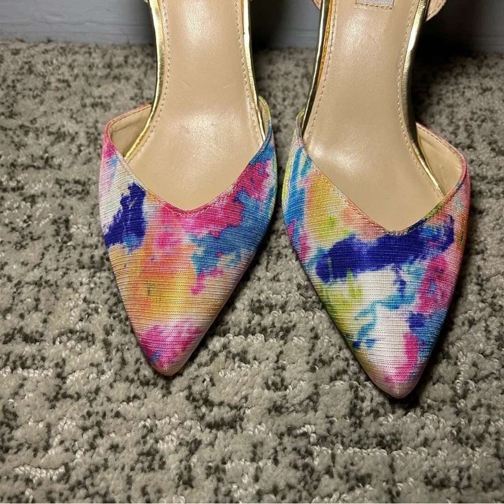 Steve Madden Peggie Tie-Dye Pointed Toe Gold Ankle Strap Heels Size 7.5